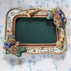 Fitz and Floyd Jolly Ole Saint Nick Picture Frame Holiday Christmas Gold Painted